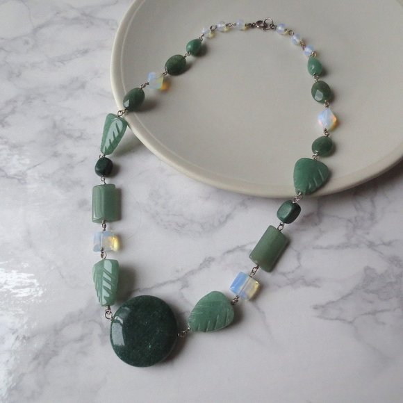 Semi-precious Stone Green Aventurine Sterling Silver Chunky Statement Necklace - Picture 1 of 4